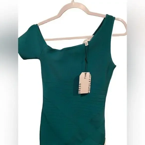 DRESS THE POPULATION Zanaida Dress NWT Sz Small Bodycon Emerald Green $218 MSRP - Picture 5 of 9